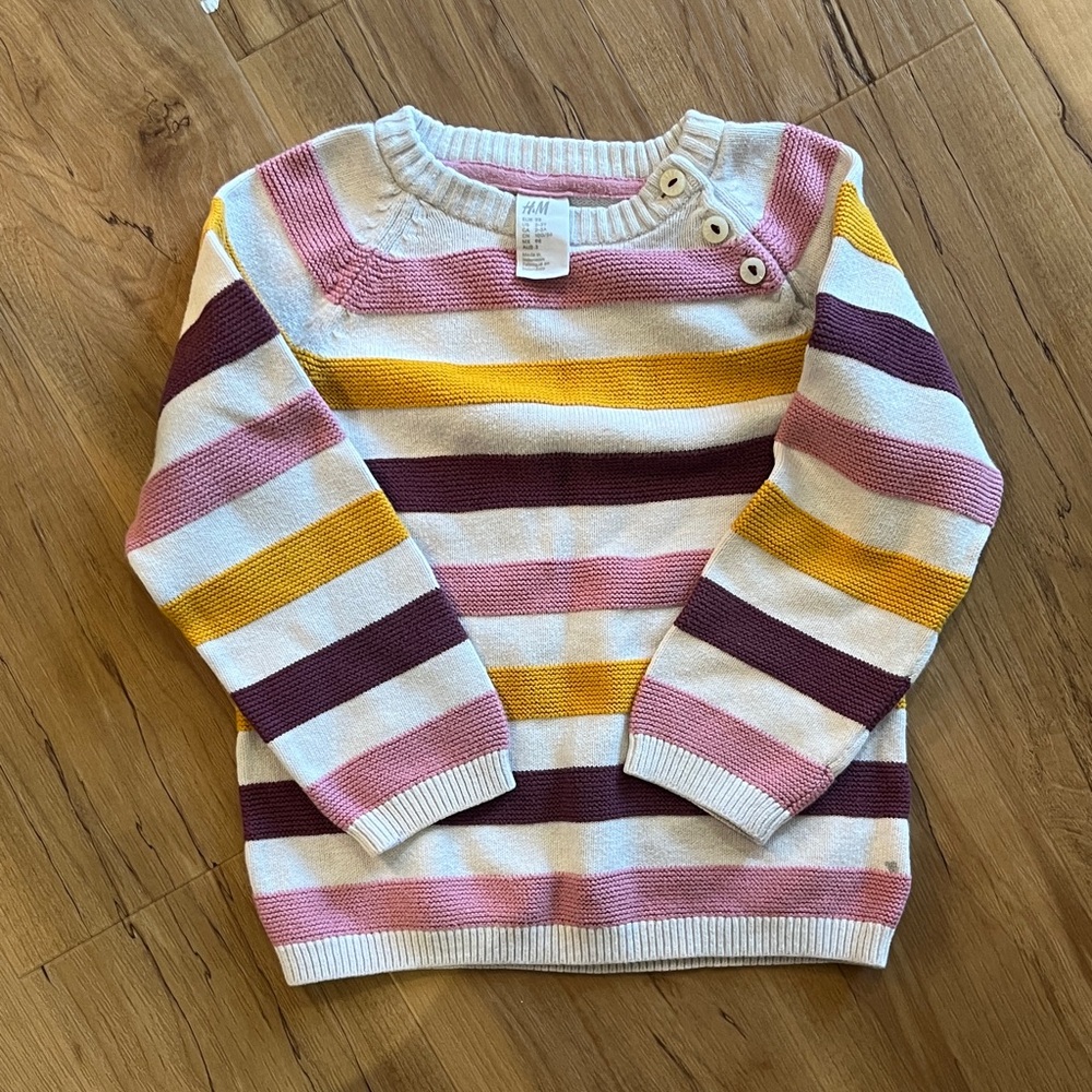H&M Cream Sweater with Pink, Mustard & Plum Stripes